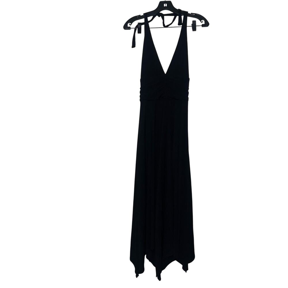 BCBGMAXAZRIA Black Halter Midi Evening Dress Size Small